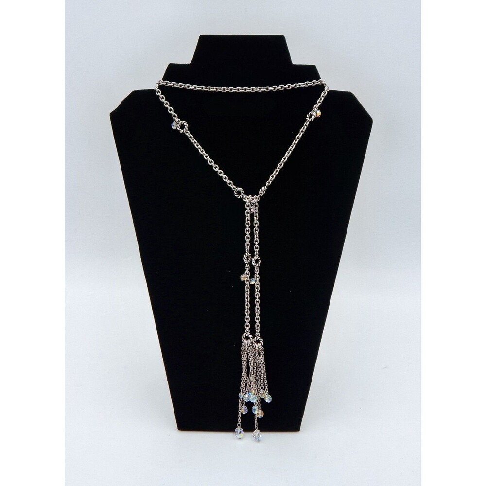 Touchstone Crystal Rope Tassel Aurore Boreale Oxidized Silver Necklace